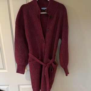 Draper James Maroon Belted Cardigan with Pockets